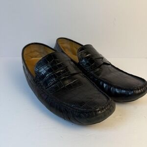 Cole Haan Shoes Mens Size 12 W Black Croc Embossed Leather Loafers Driver Moc